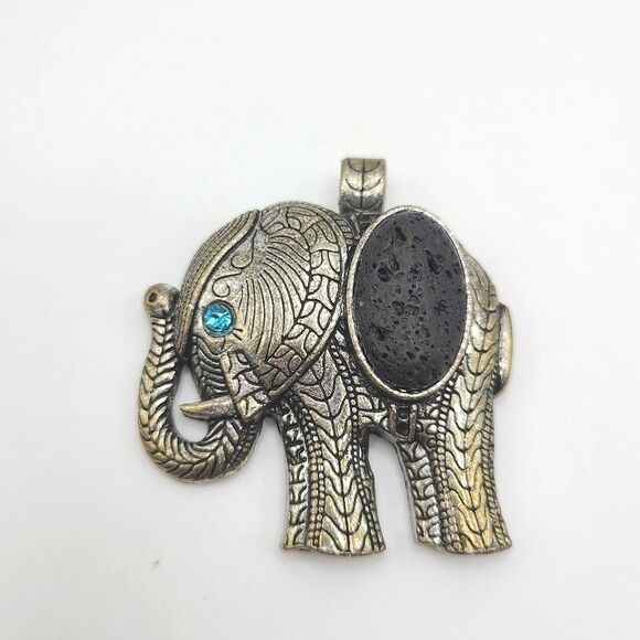 Silver Elephant Pendant With Lava Rock, - Picture 1 of 3